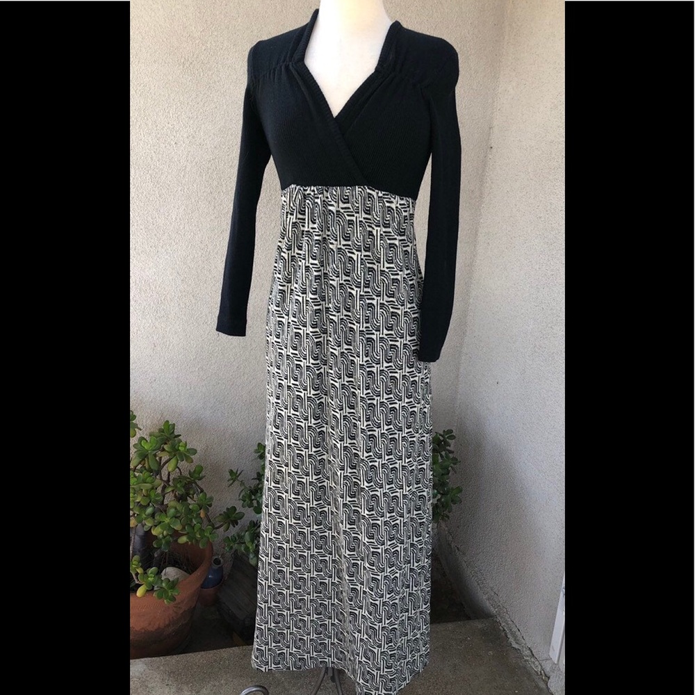 Vtg mod maxi black grey knit dress Small